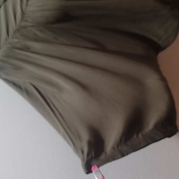 FREE PEOPLE Large Olive Green Button Down Bat Wing Bohemian Hippie Rayon Blouse - Picture 9 of 16